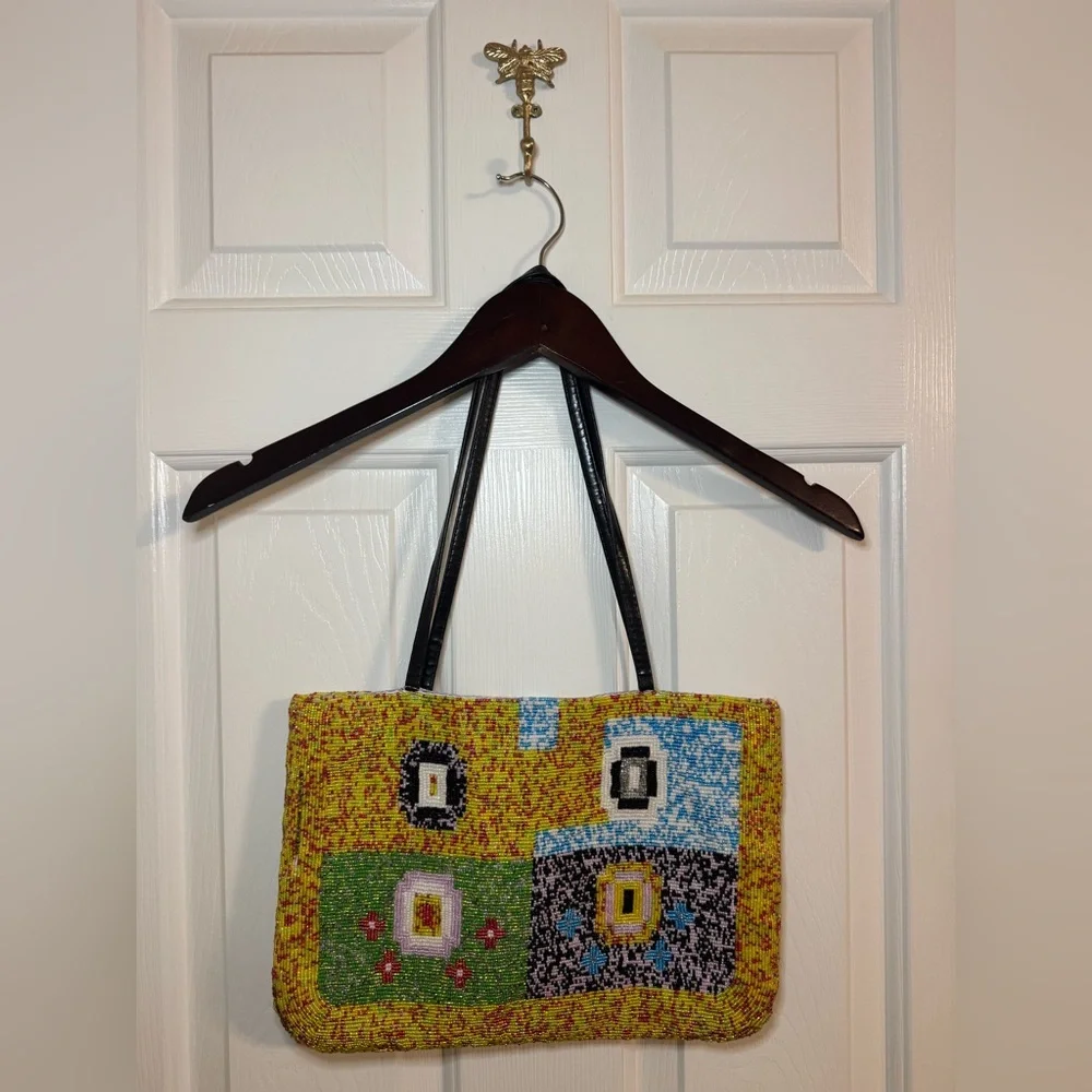 Y&S Handbags Original Beaded Shoulder Bag Yellow Green Black
